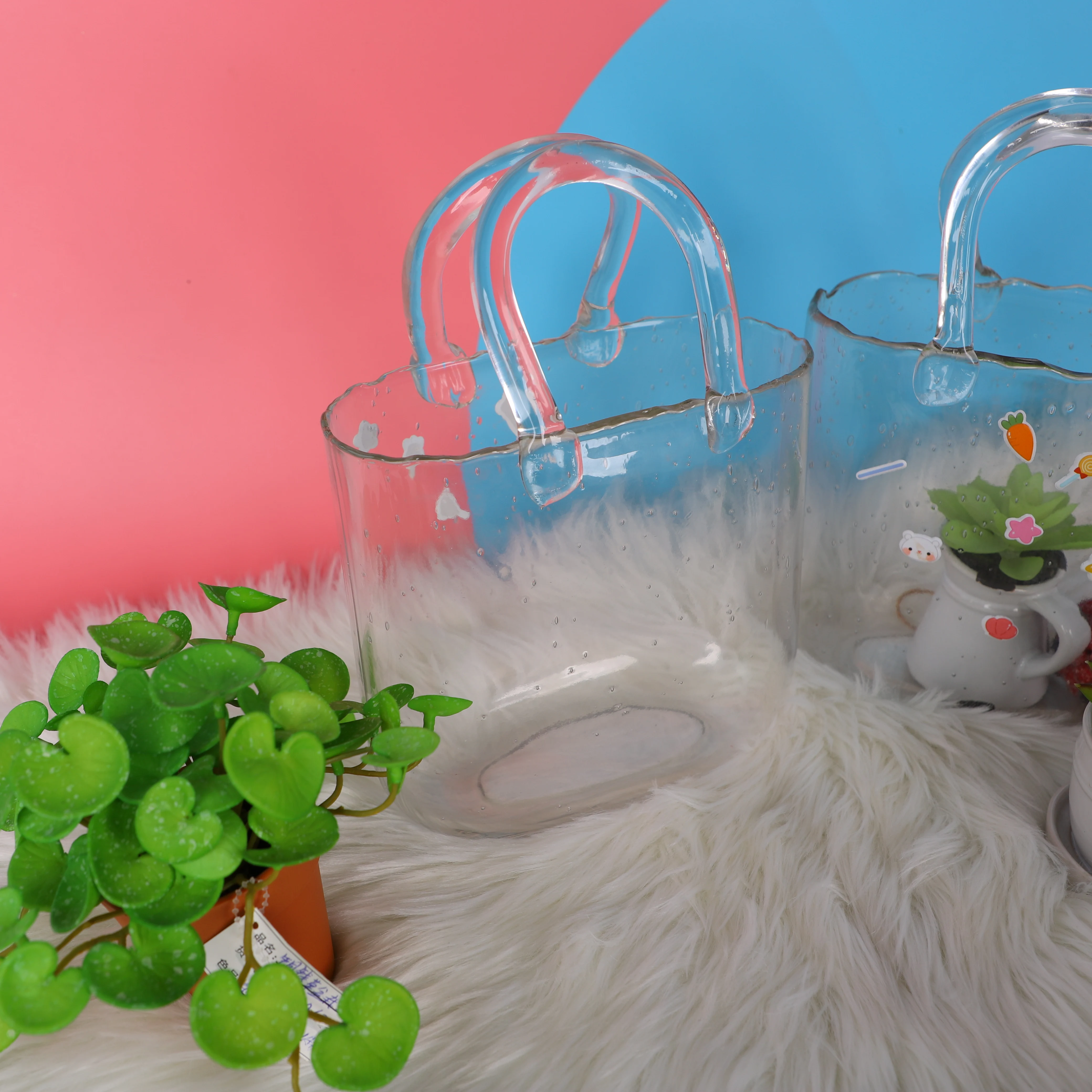 Potvazen ​​ Transparante Glazen Vaas Handtas Vorm Aquarium Bloemen Groene Planten Aquatische Vaas Droge Bloemen Bloemstuk Woondecoratie Huis Tuin Bloempot (Color : Rood, Size : S