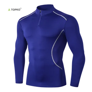 TOPKO OEM Custom High Quality Mens Fitness Wear High Quality Solid Seamless Long Sleeve t Shirt for Men