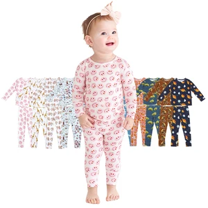 New Style Multiple Baby Pajamas Autumn Long Sleeves 95% Bamboo Fiber 5% Spandex Children Two Pieces Set