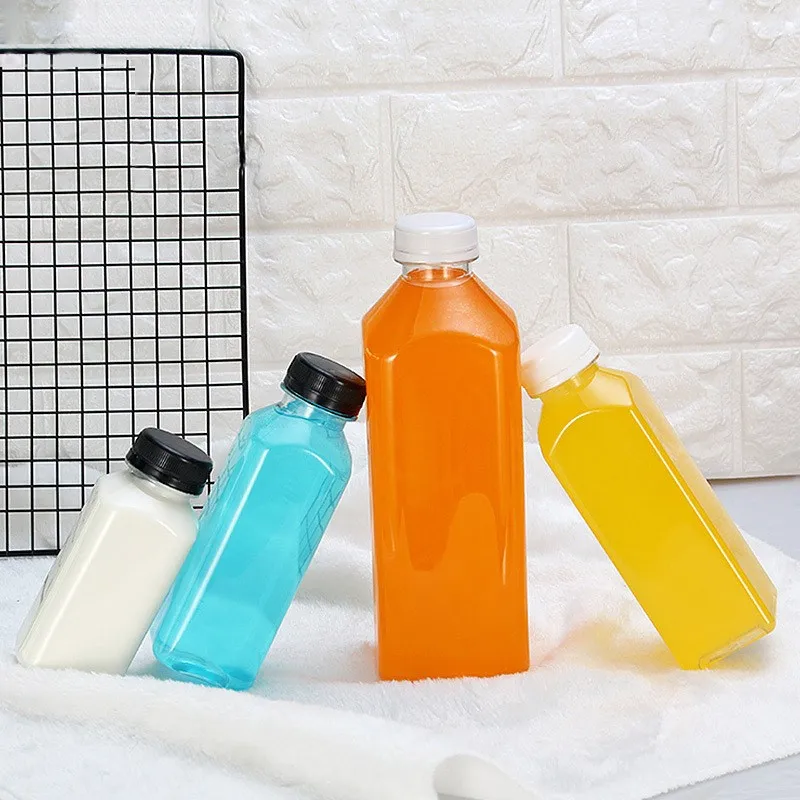 Custom Logo 350ml 500ml Empty Plastic Juice Bottles With Caps Reusable Transparent Bulk Beverage Containers