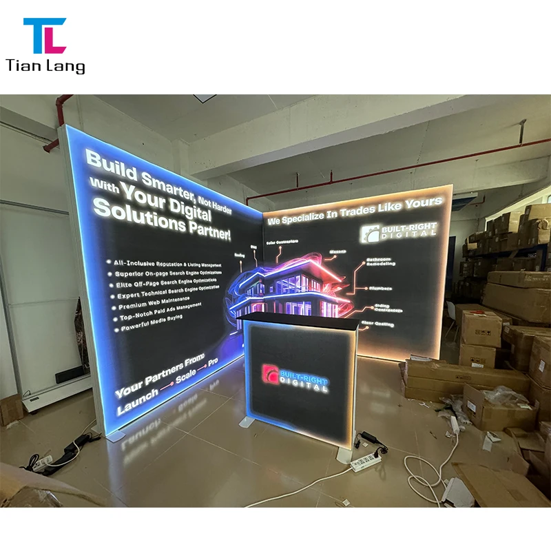 Qualität Maßentwurf Faltbar Tragbar Promotion Aluminiumrahmen SEG-Stoff LED-Anzeige 10x10 Messeausstellung Stand