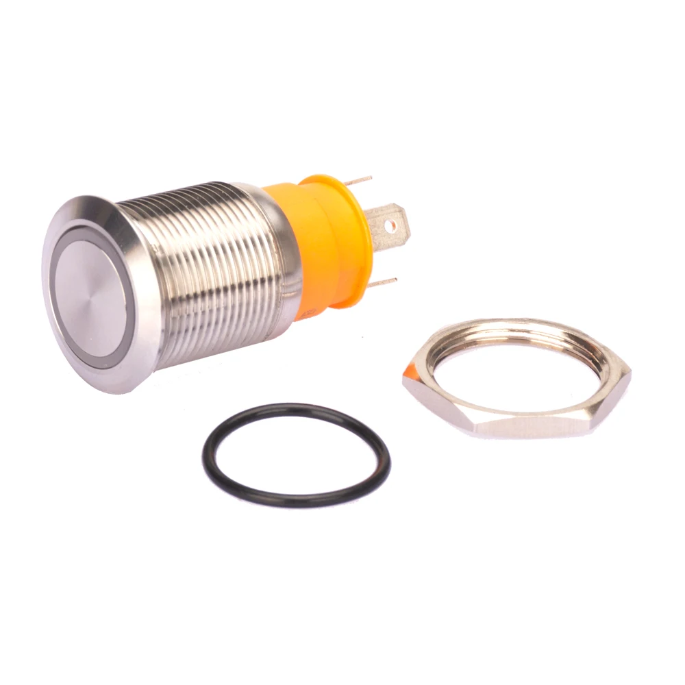 19mm Power Red Led Light Waterproof Reset  High Current Marine Stainless Steel Metal 20A Push Button Switch