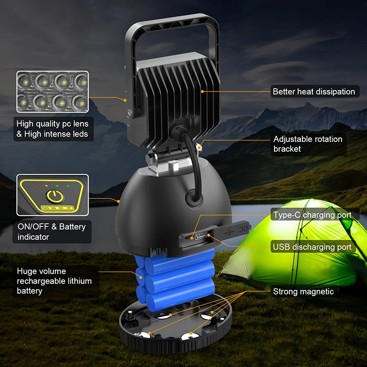 LED portable working light USB chargeable and power bank strong and weak light outdoor camping searchlight manufacture