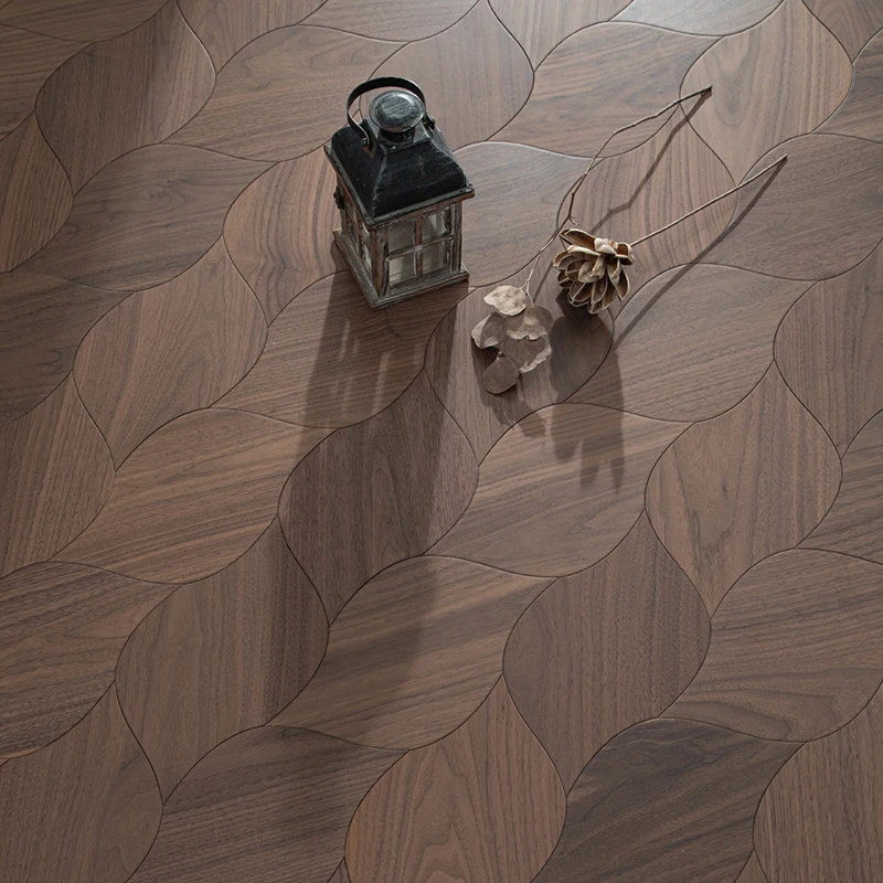 American Walnut Leaf Shape Parquet Engineered Floating Wood Floor Hexagon Design Patterned Parquet Wood Flooring
