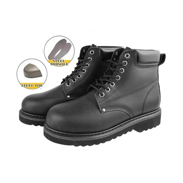 American Style Men Boots Production Power Station Anti-static Black Steel Toe Midsole Low Cut Lace Goodyear Welt Security Shoes