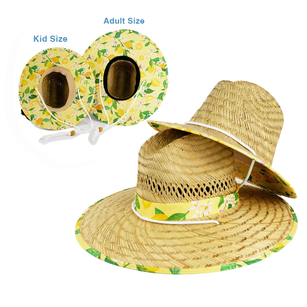 Unisex Lemon Sublimation Printed Fabric Summer Big Wholesale Custom Ribbon Lifeguard Outdoor Fishing Sombrero