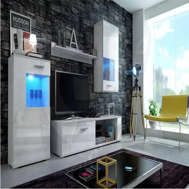 Modern Ecofriendly High Gloss Led Living Room Furniture Set Tv Unit
