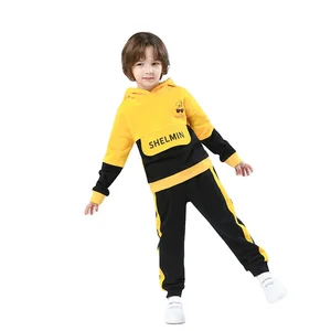 High Quality Casual Long Sleeve Boy Sweatshirt Children's Letter Printed Two Color Splicing Hooded Design