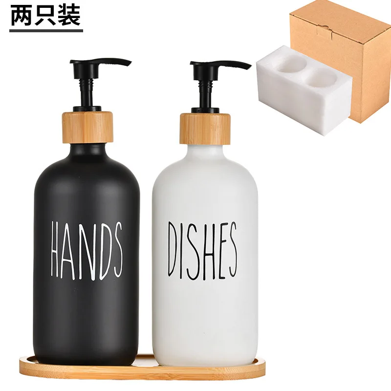 product 500ml black and white hand sanitizer glass bottle body wash dispenser bottle press dispenser empty bottle-54