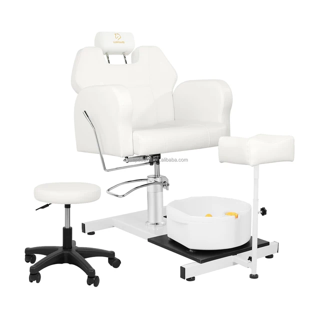 LUXMARS Modern salon furniture custom pedicure chair White PVC leather spa manicure massage pedicure chair with plumbing