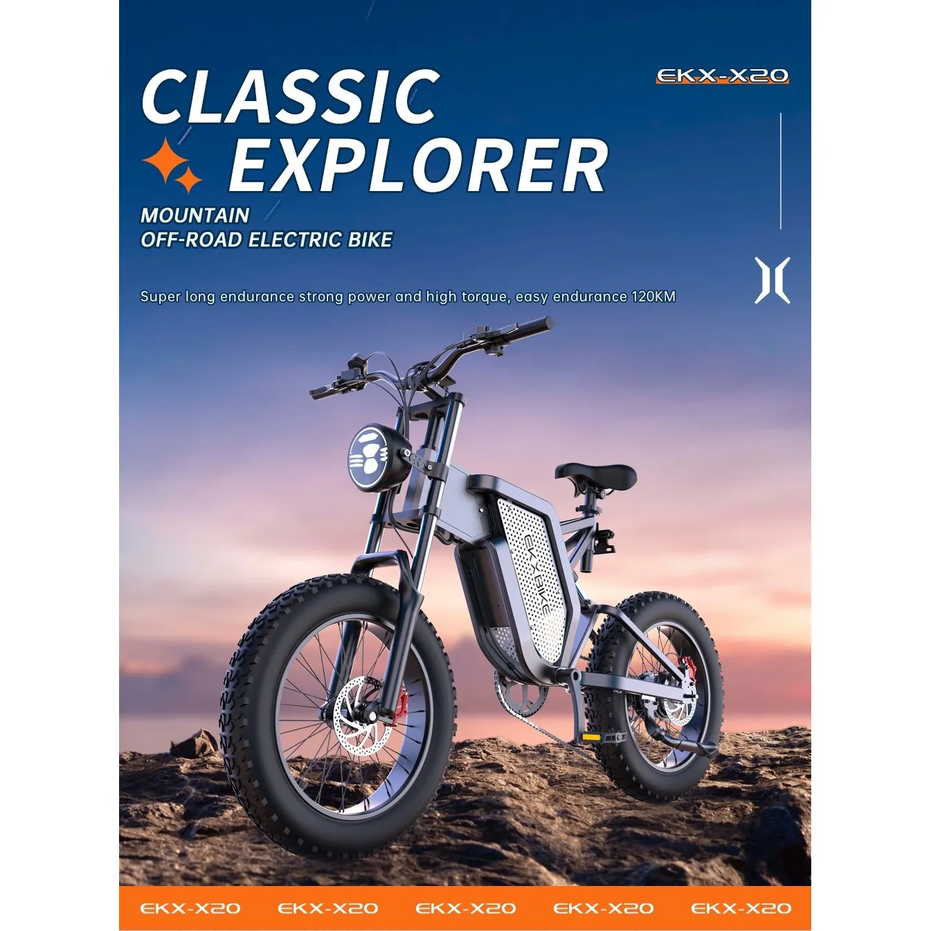 Hydraulische Bremse 48V 35AH 2000W 20 * 4,0-Zoll-Fettreifen 55 km/h 150km Reichweite EKXBIKE X20 Elektro fahrrad mit hydraulisch