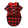 Red and black plaid bow-tie shirt