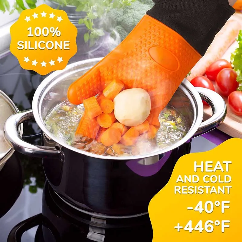 Wholesale Silicon Oven Mitts with Cotton Customized Heat Resistant BBQ Kitchen Grilling Glove Extra Long Non-Slip Pot Holder manufacture