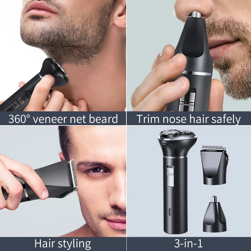 3 in 1 Electric Shaver for Men Electric Beard Nose Hair Trimmer USB Rechargeable Professional Hair Trimmer Cutter Adult Razor