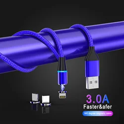 3 in 1 Magnetico Cable USB 5A Fast Charging Magnetic data Cable Led Compatible with Micro USB I-Product and Type C Smartphones