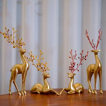 High Quality Home Decoration Crafts Deer Figurine Home Decor Resin Nature Animal Elk Ornaments