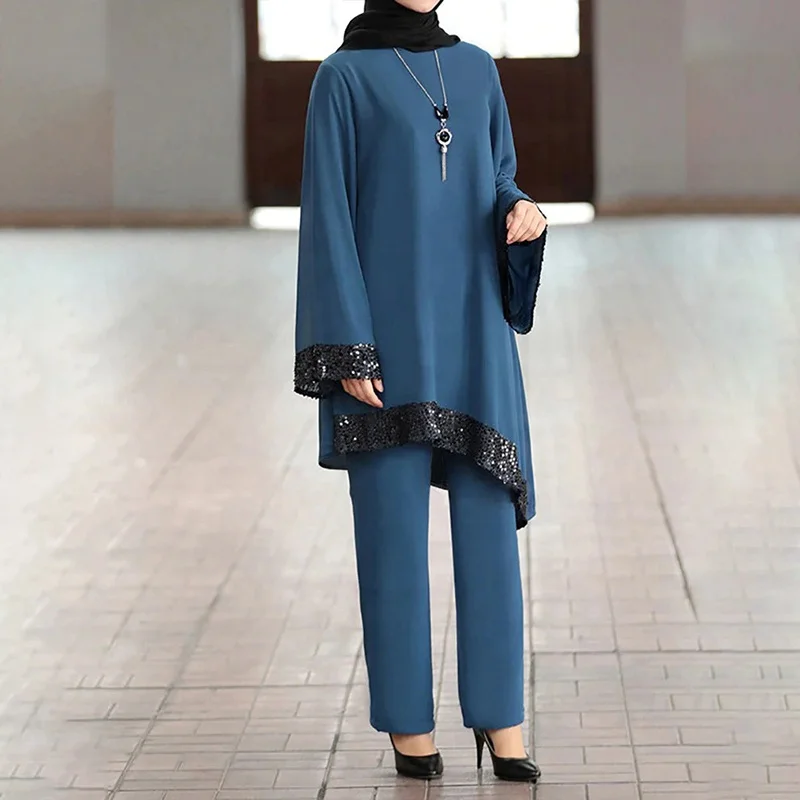 Wholesale Islamic Clothing Turkish Muslim Women Clothing Suit Two Piece Set Loose Clothes