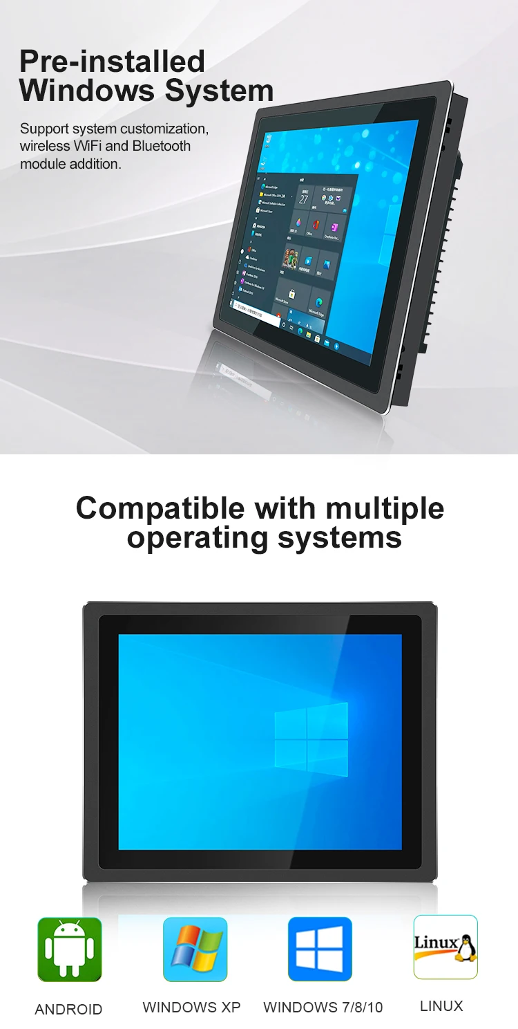 15 " Industrial Touchscreen All-in-One PC J9001 Win10/11/Ubuntu Wide Temp Dustproof 4G+128G SSD Fanless for Factory/Automation