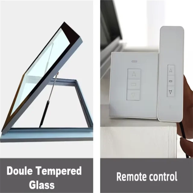 Intelligent Electric Screw-type Skylight, Aluminum Alloy Double-glazed Glass, Gas-supported Attic/sunroom Roof Skylight