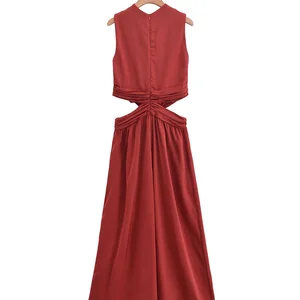 2026 Summer New Casual Midi Dress Waistless Satin Texture Silk Sexy Mid-Calf Length Dress