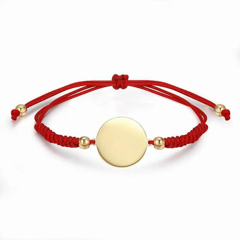 Waterproof Stainless Steel Blank Bracelets for Laser Engraving Fashion 18K Gold Disc Charm String Braided Adjustable Bracelets