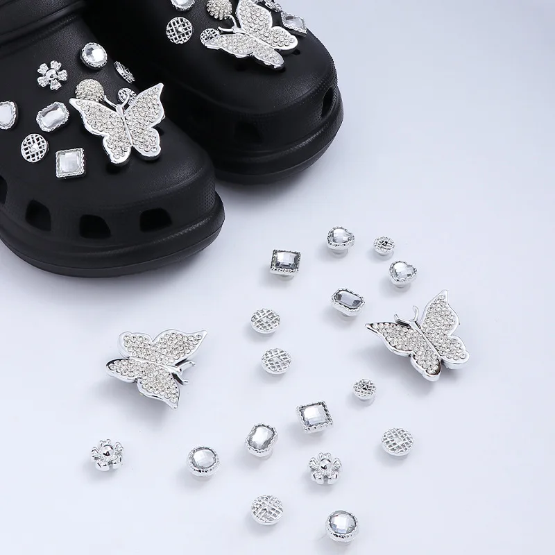 BINSHUO Wholesale Custom Diy Shoe Accessories Chain Butterfly Geometric Crystal Charms Rhinestone Bling Clogs Buckle Set