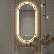 hotel wall mounted led oval bathroom mirror with touch  screen smart bath mirrors makeup mirror