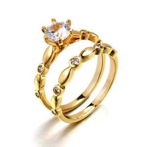 Custom Engagement Popular Jewelry Ring Set Cubic Zircon Gold Plated Wedding Rings