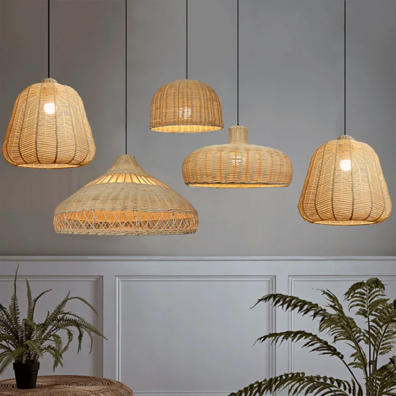 Handmade Weaving Lamp Nordic Rattan Pendant Light Modern Bamboo Lamp ...