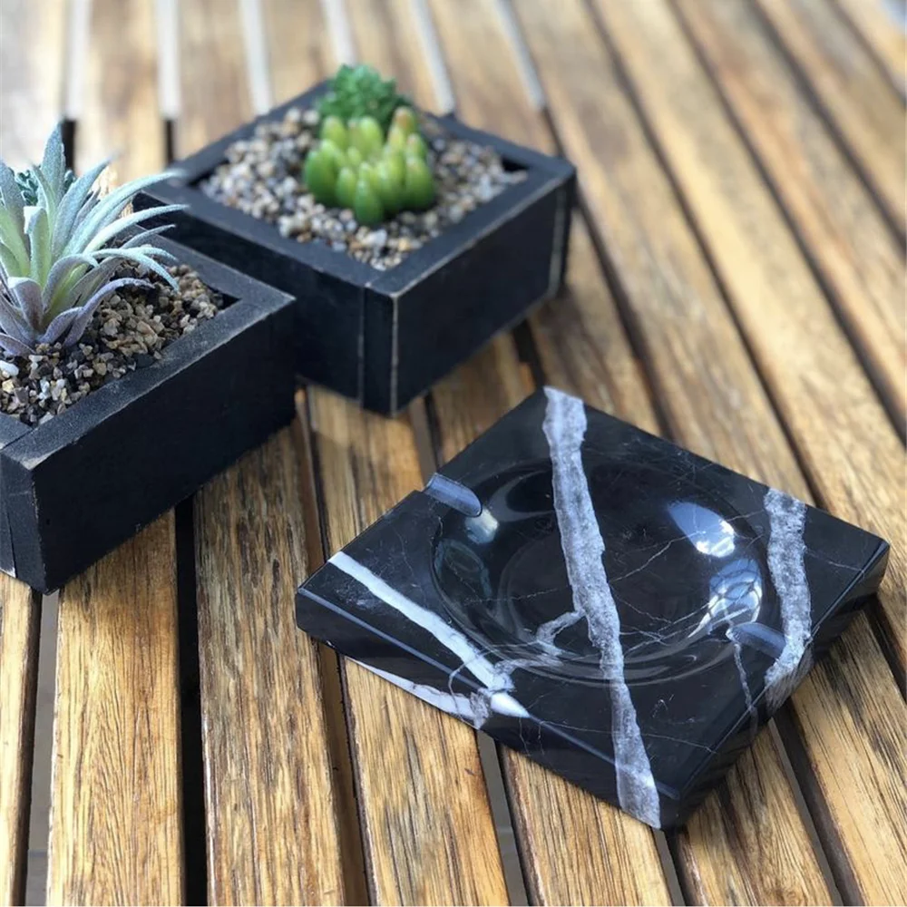 Modern Green Marble Round Ashtray-Eco-Friendly Home Office Decor