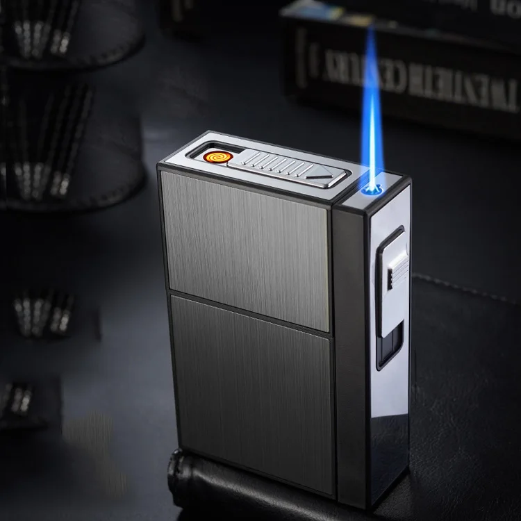 Portable rechargeable cigarette case USB cigarette lighter straight into 20 cigarette cases