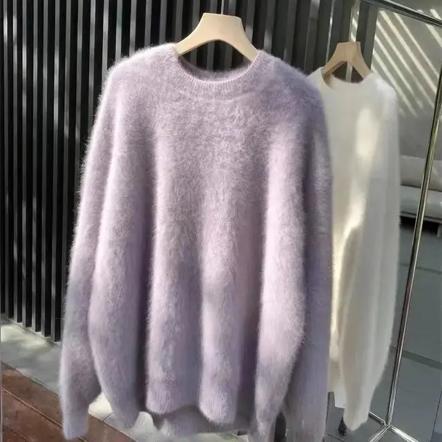 2024 New Arrival Handmade Knit Pullover Solid Wool Sweater for Women Oversized Merino Cashmere for Office Lady in Winter