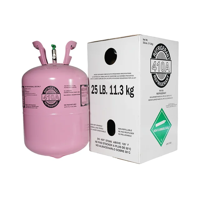 99.9% purity R410A refrigerant gas in 11.3kg 25lb disposable cylinder
