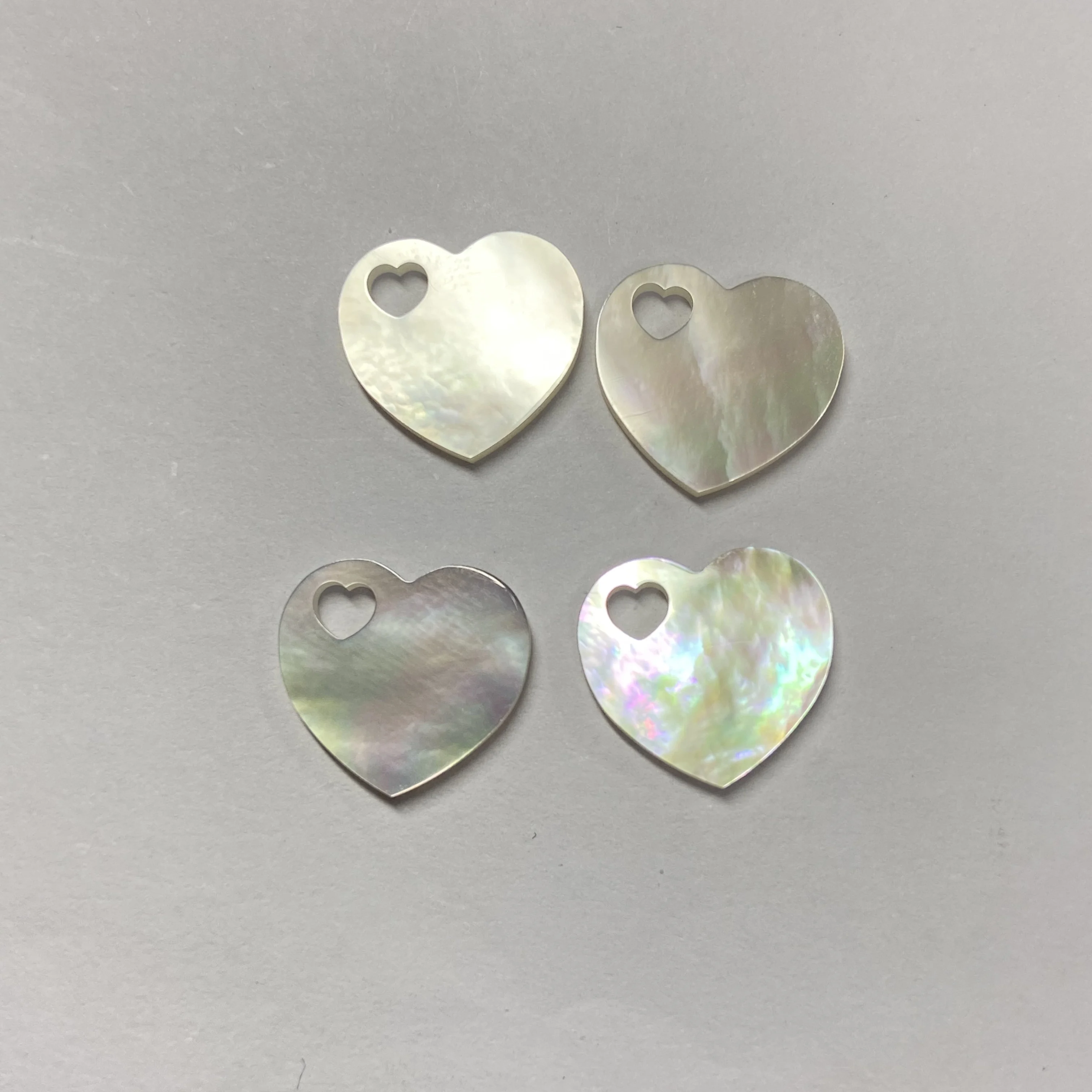Natural Mother of Pearl Shell Double Flat Heart Shape Pendant Stone Drill Hole MOP Gemstone