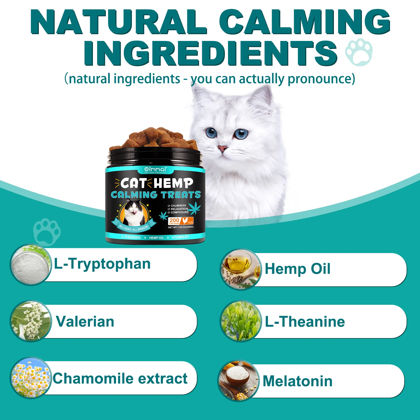 Oimmal 200 Soft Chews Hemp Calming Chews For Cats With Anxiety And