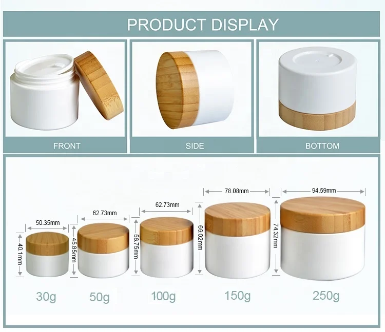 30ml 60ml 120ml 100ml 250ml 500ml Bamboo Lotion Pump Spray Cap White Plastic Bottle Jar Sets