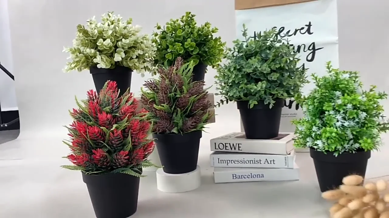 Mini Potted Plants Artificial Green Eucalyptus Boxwood Rosemary