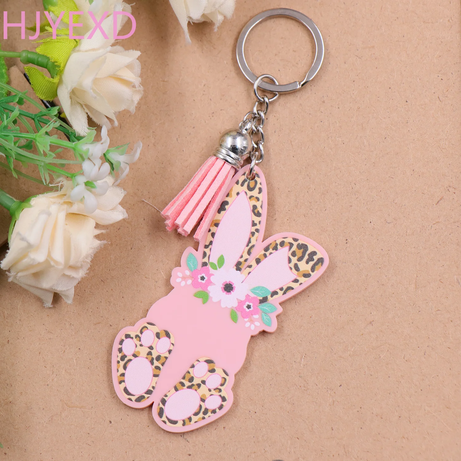 KHS184KH1098 Hot Selling Factory Leopard Flower Bunny For Name Acrylic Easter Keychain supplier