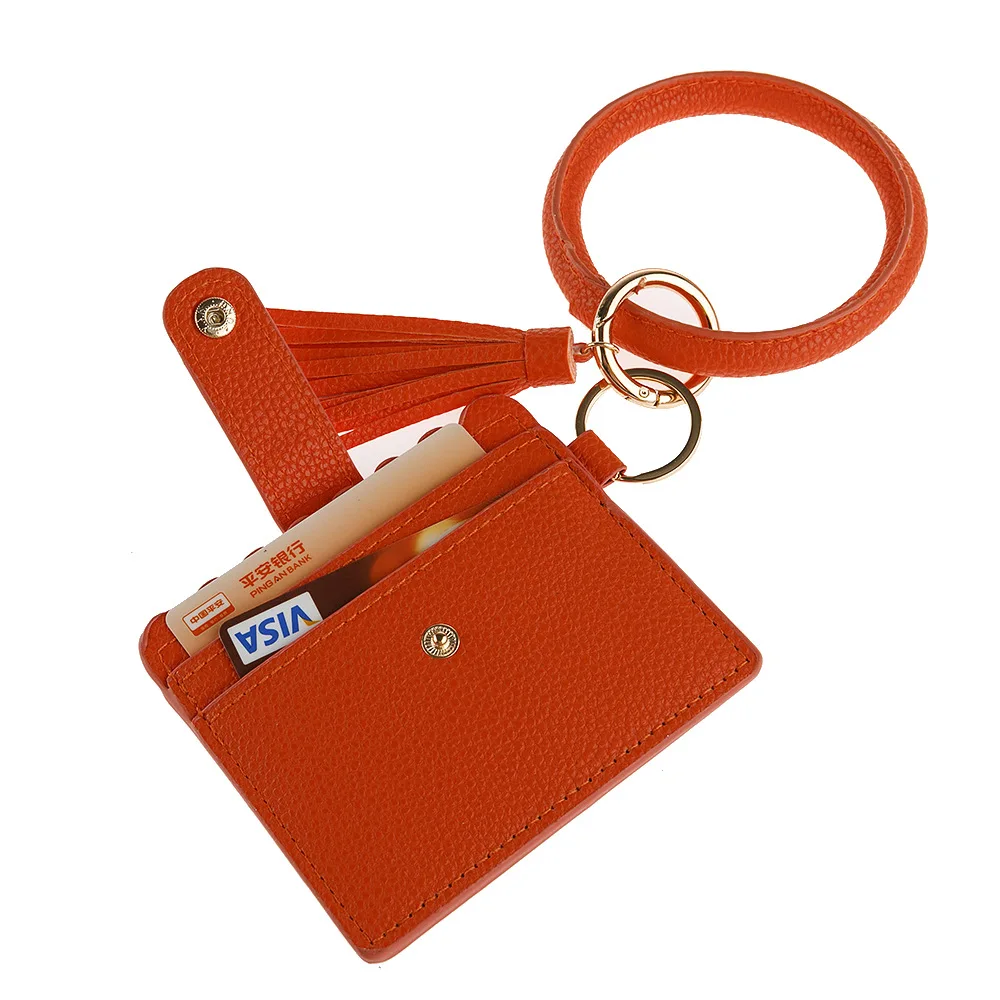 1pc Red Check Beaded Pu Leather Fringe Bracelet, Keychain, Wallet, Card &  Id Holder For Women