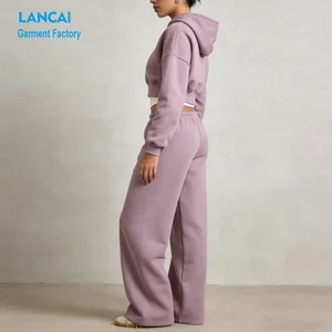 High Quality Custom logo Wholesale Women Sweatpants and Hoodie Set Spring Autumn Winter Cropped Hoodie for Women
