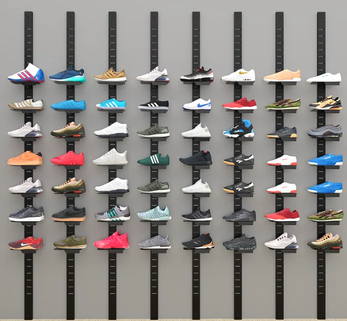 Custom Floating Shoe Display Shelves Clear Acrylic Aluminum Shoe Store