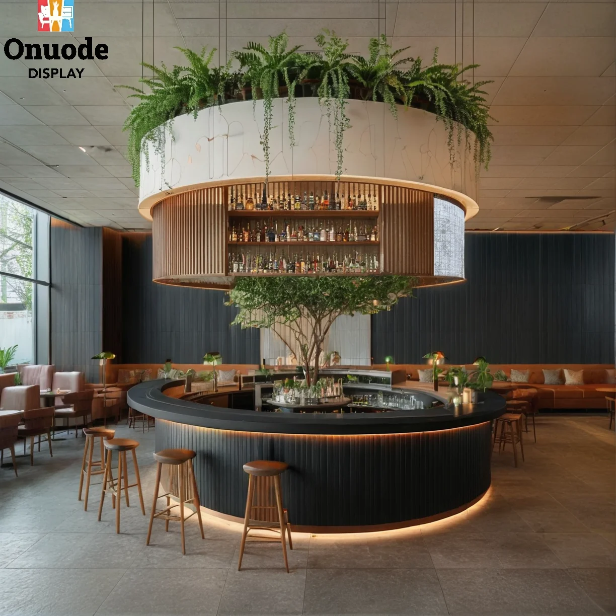 Design Customizable Round Shape Cafe Restaurant Counter with LED Lighting Eco-Friendly & Heavy Duty for Coffee Bars Showcases