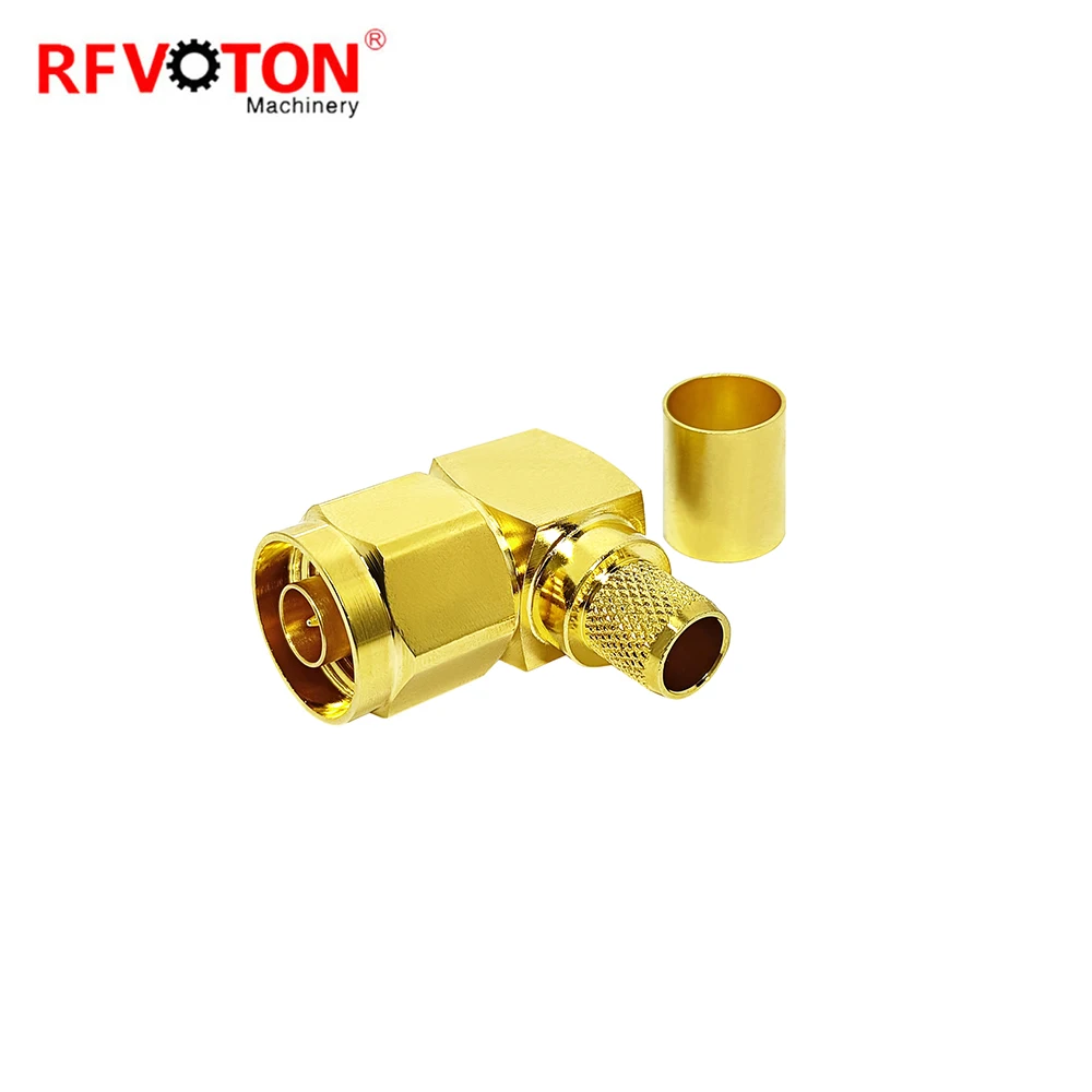 Factory supply Gold Plated N Type Male Plug 90 degree crimp for RG213 RG214 LMR400 RG8 7DFB 8DFB H1000 RF Coax Coaxial connector