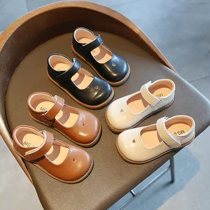 Children's Retro Leather Shoes Spring and Autumn New Style Hollow Out Love PU Soft Soled Casual Princess Shoes