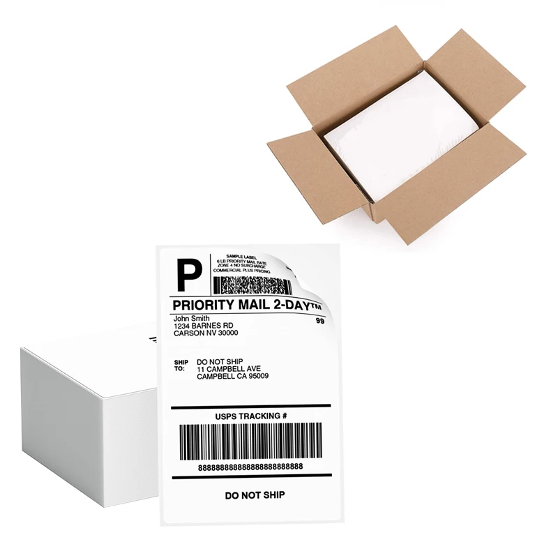 Self Adhesive Postage Postage Labels A6 Shipping Labels 10000 Sheets Fanfold 4X6 Direct Thermal Paper Labels With Perforated