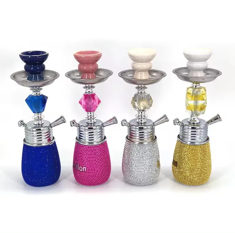 Customizable Logo Mixed Color Small Size Diamond Hookah Set Stainless Steel Huka Sheesha with Crystal New Shisha