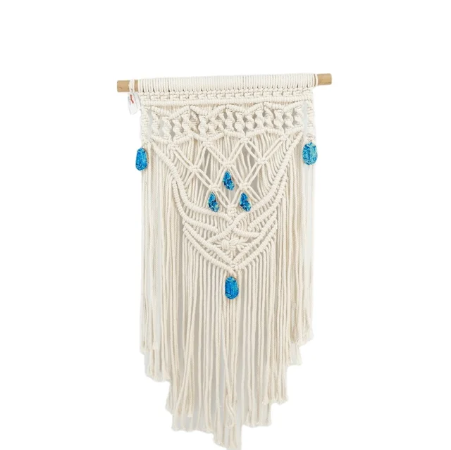 Unique Design Macrame Rope Wall Tapestry Hanging Decor Ornament With Colored Stone for Home