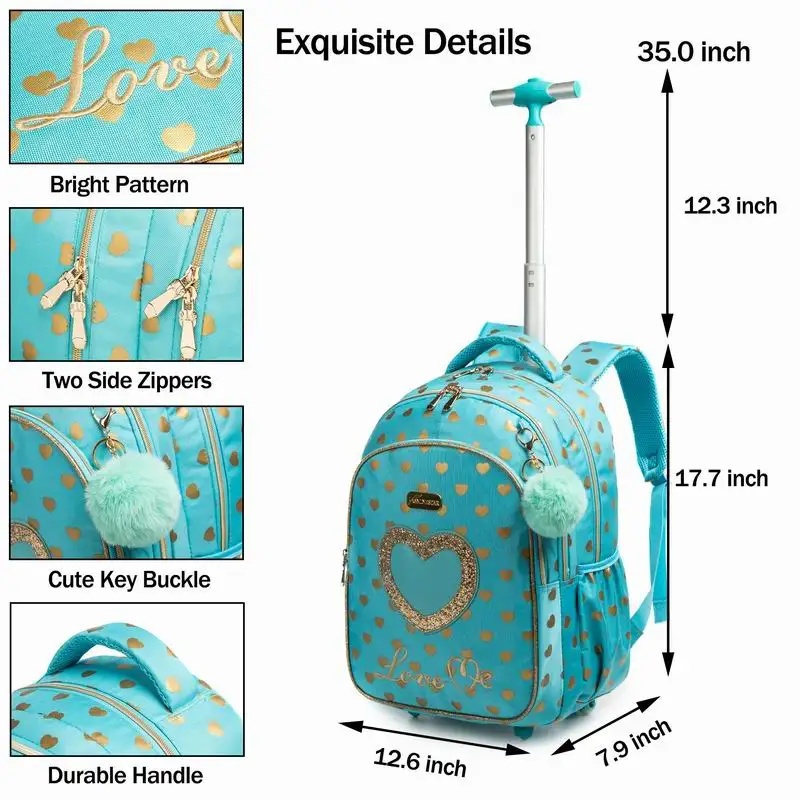 Jasminestar 18-Zoll Rollrucksack Für Mädchen Mit Lunchtasche & Federmäppchen – Leicht, Für Schule & Reise