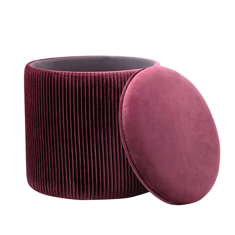 Customized High Quality Modern Velvet Round Ottomans Folding Furniture Home Shoe Storage Pouf