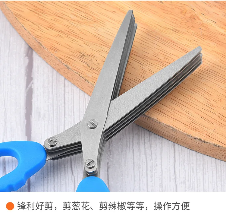 Multi-Function Home Kitchen Stainless Steel 5 Blades Herb Scissor Set Stripper Brush Shears Vegetable Herb Scissors